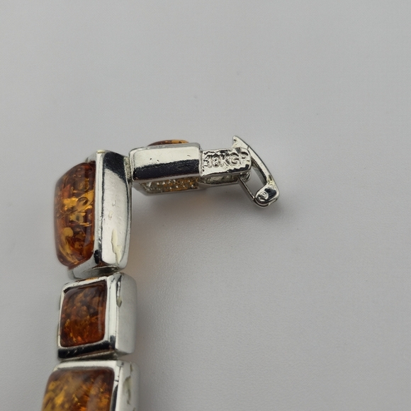 18KGP Amber Link Bracelet 7" Rectangular Gemstones Gold Plated Statement Jewelry - Picture 8 of 12